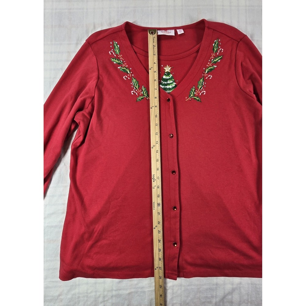Quacker Factory Women's Holiday Joy V-Neck Cardigan Duet Tunic Top Red XL - Picture 5 of 16